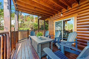 "Relax on the deck with a second outdoor fire pit, perfect for cozy evenings and stunning mountain views. Gather around the warmth with friends and family while enjoying the fresh air and peaceful surroundings. A perfect spot to unwind!