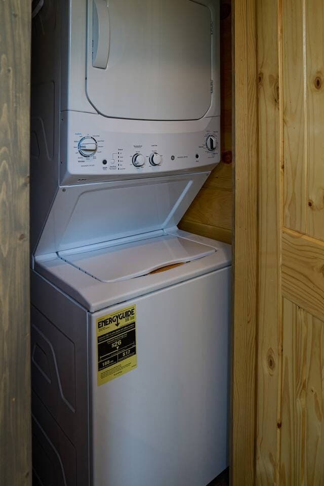 Convenient laundry room with a washer and dryer for longer stays.