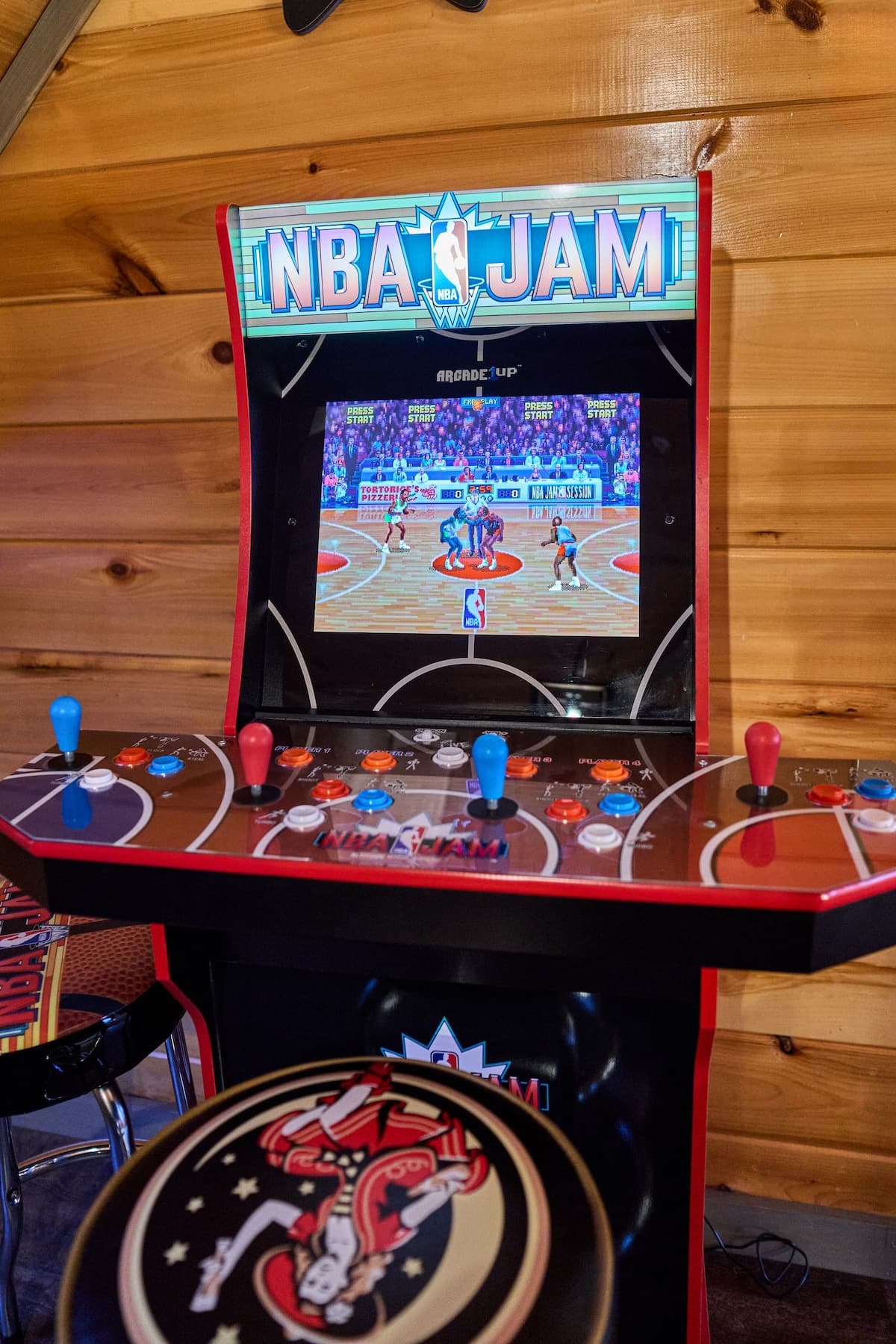 Step back in time with this classic NBA Jam arcade machine! Perfect for basketball fans and retro gamers, this fun addition to the game room offers exciting multiplayer action.